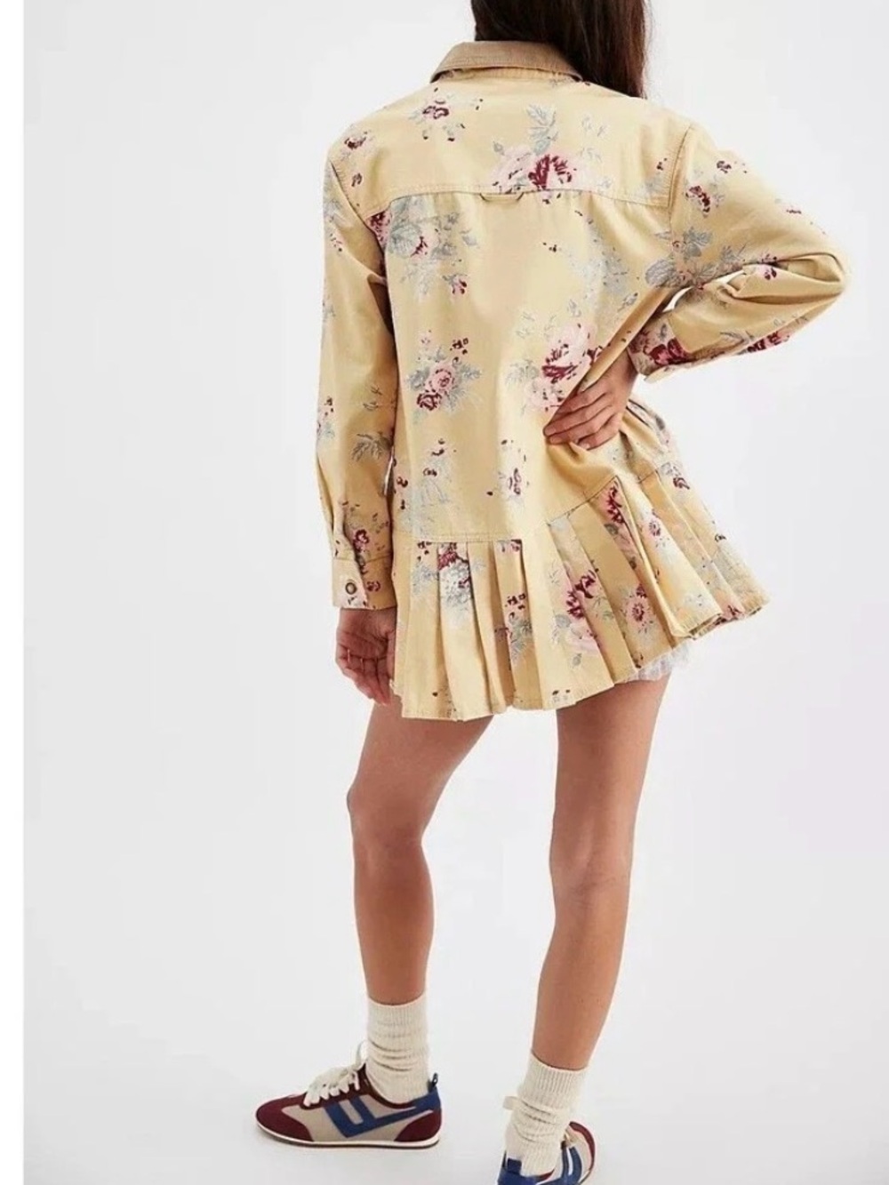 Free People Yellow Floral Pleated-Hem Shirt Dress - Picture 4 of 4